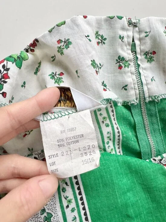 Vintage 80's JCPENNEY Green Floral Polycotton Law Fit & Flare Dress, Size 15/16 - Picture 15 of 15